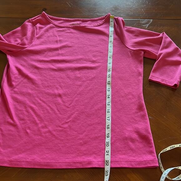 L.L. Bean Bright Pink Supima Cotton Knit Top Woman Size Small Pullover - Picture 7 of 7